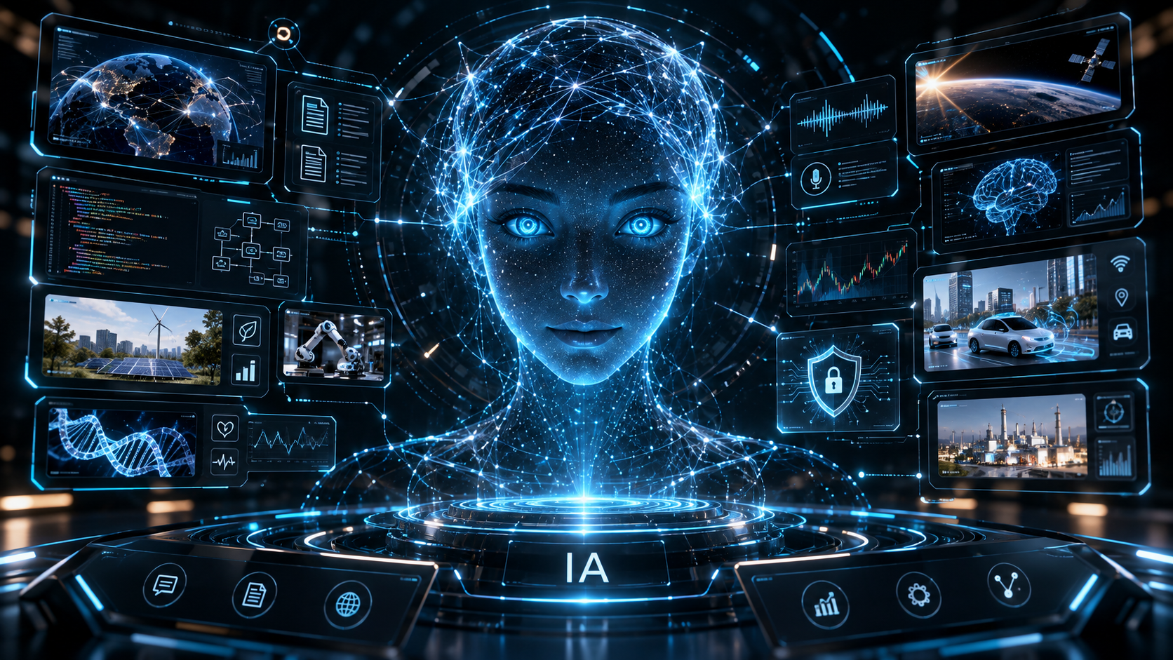 Editorial visualization of an AI agent connected to multiple digital systems while a human authorization layer controls access and actions